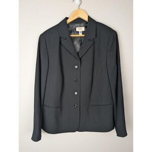 Talbots Woman‎ Blazer Womens 14W Black Wool Lined Career Work Made USA Jacket